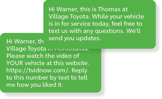 Sms text from service technician at Dimmitt Certified Collision Center