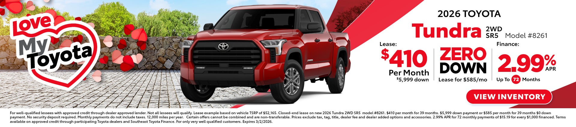 tundra lease for 410 per month or 585 zero down