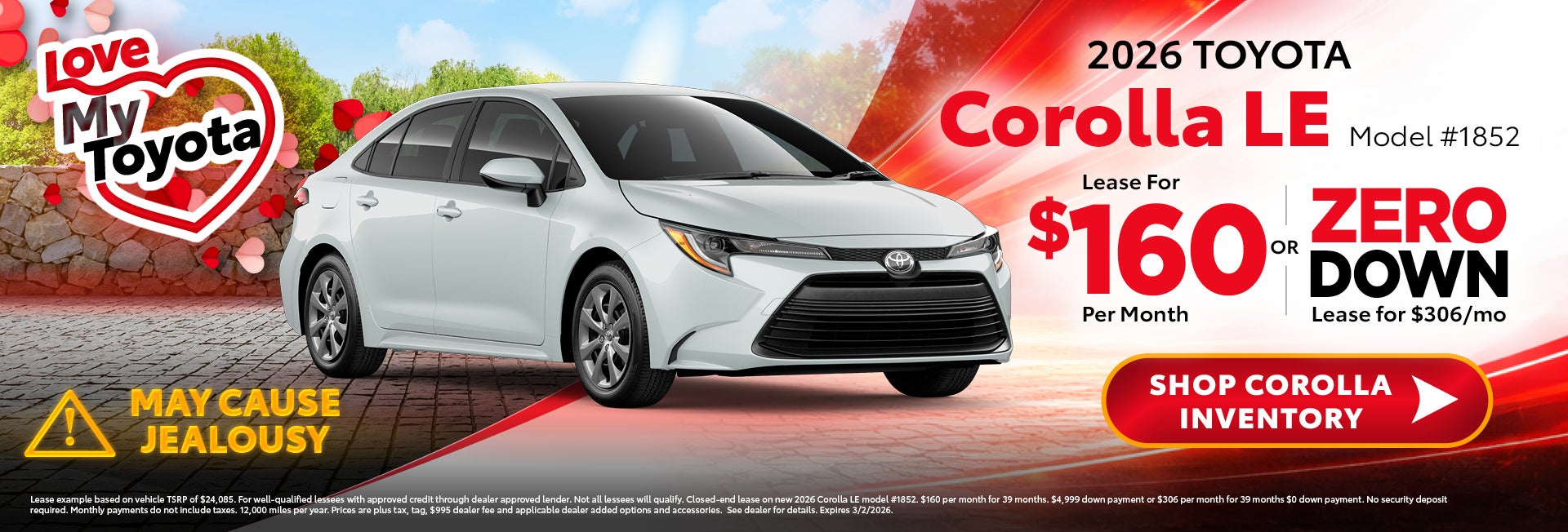 corolla lease for 160 per month or 306 zero down