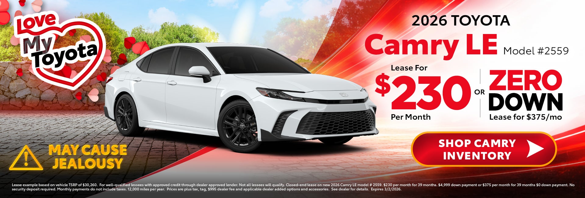 camry lease for 230 per month or 375 zero down