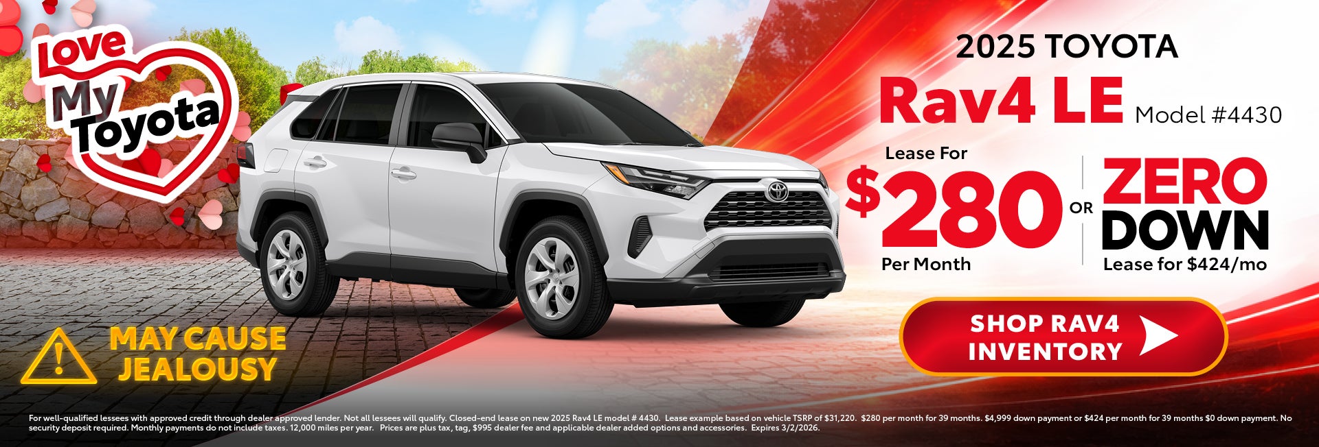 rav4 lease for 280 per month or 424 zero down