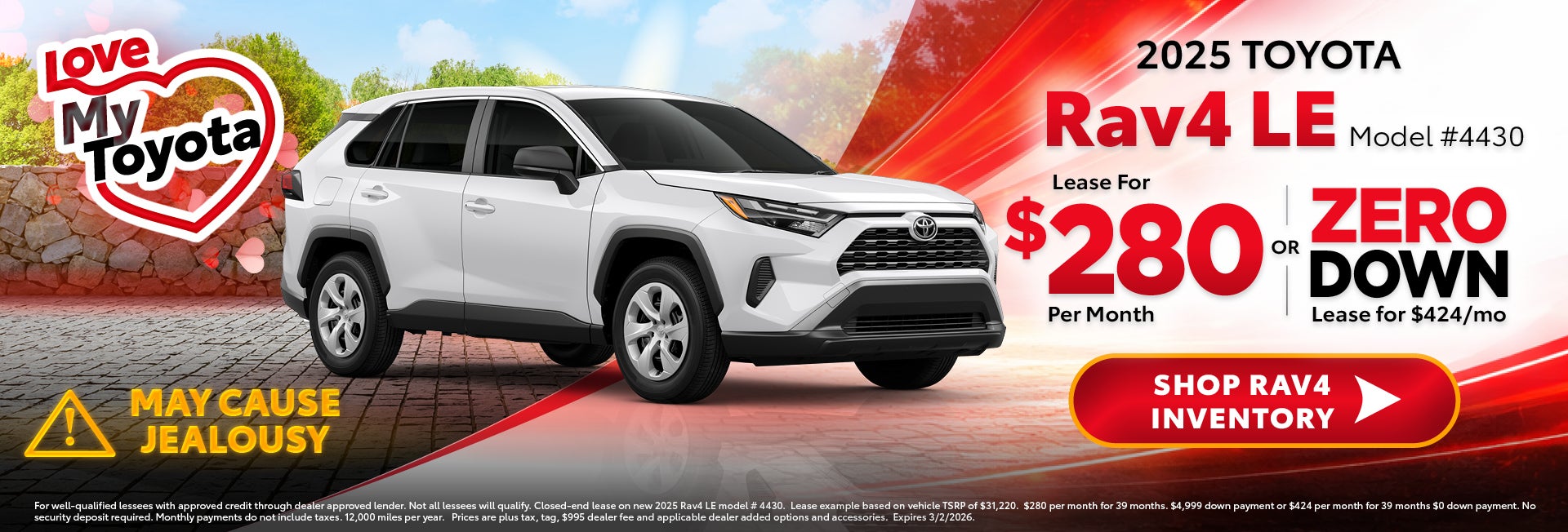 rav4 lease for 280 per month or 424 zero down