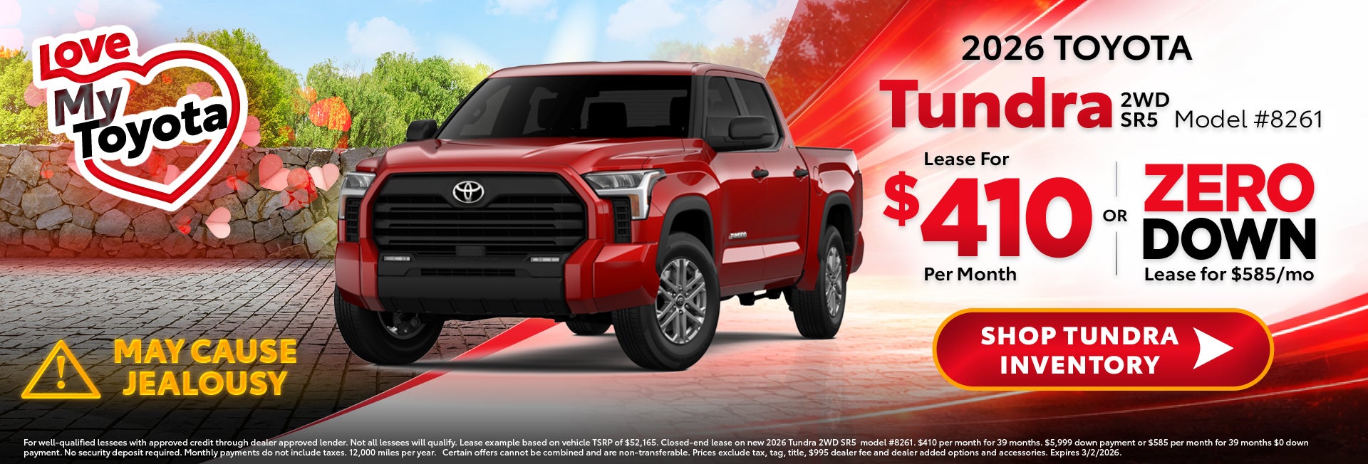 tundra lease for 410 per month or 585 zero down