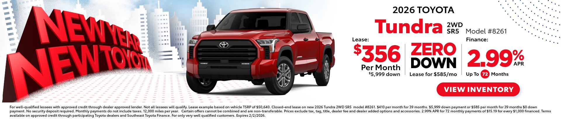 tundra lease for 356 per month or 585 zero down