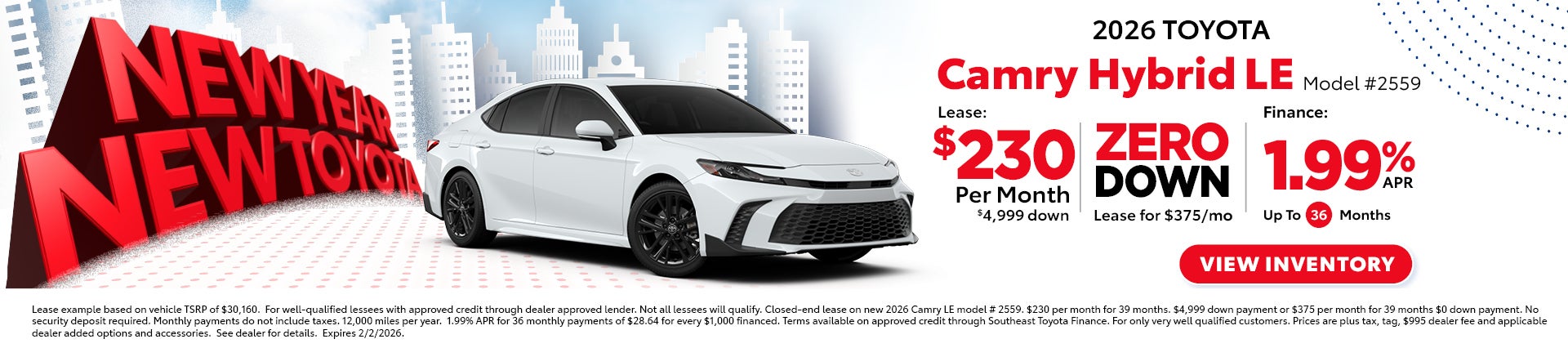 camry lease for 230 per month or 375 zero down