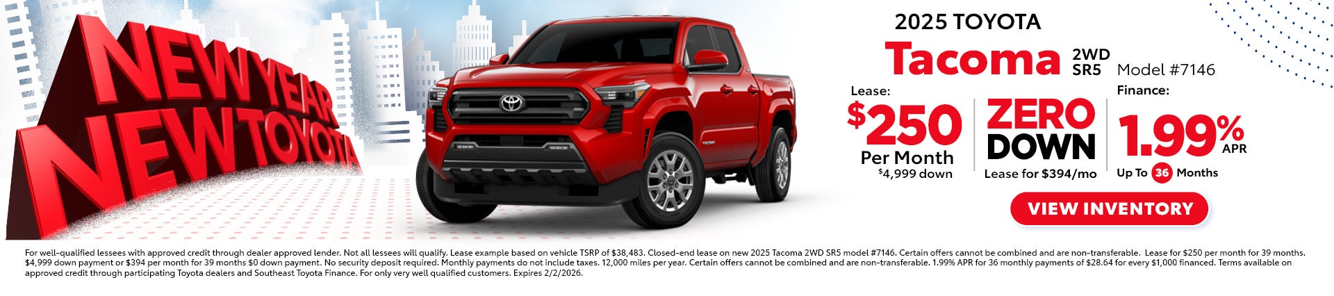 tacoma lease for 250 per month or 394 zero down